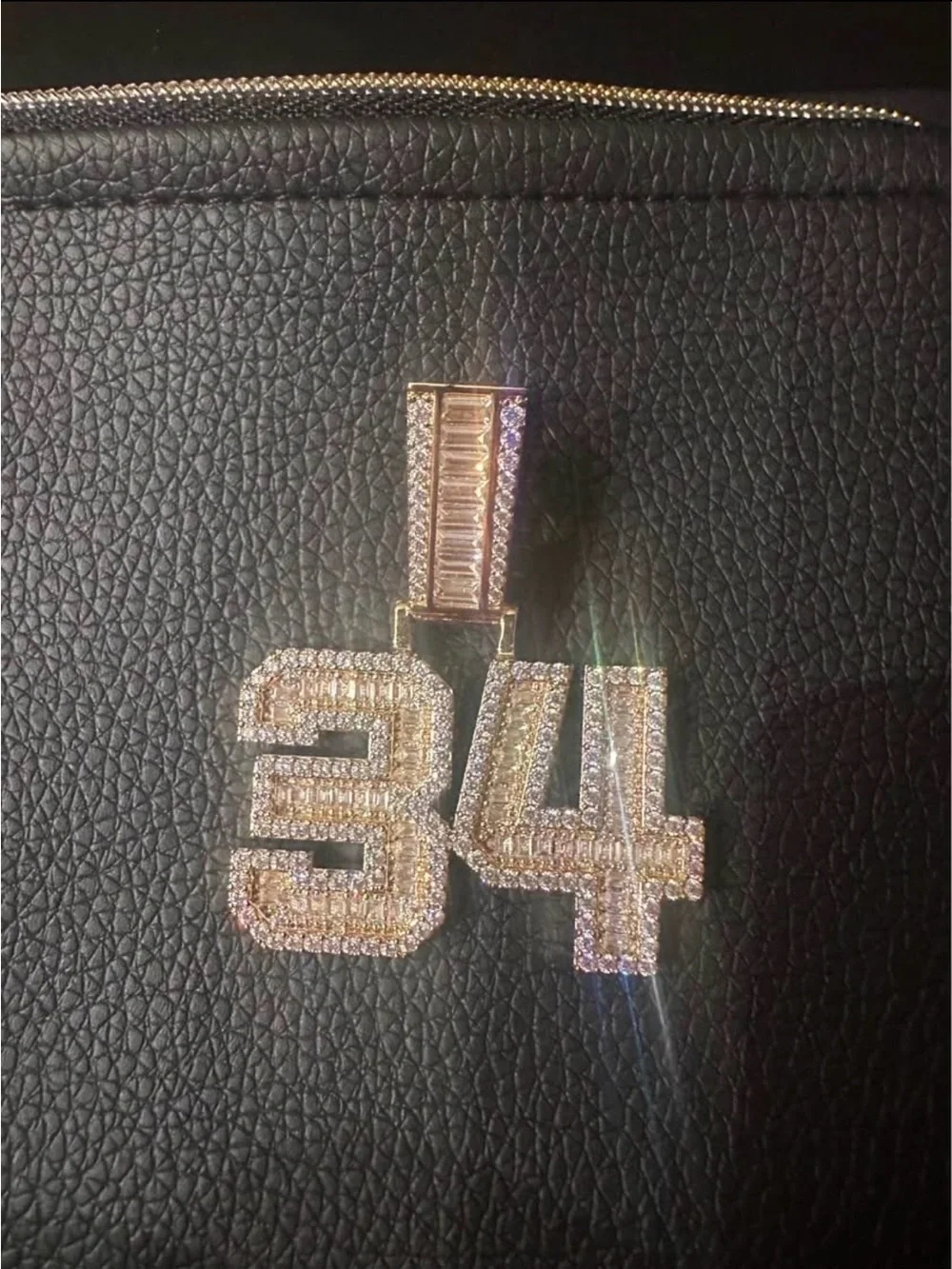 Custom Iced “34” Number Baguette Pendant